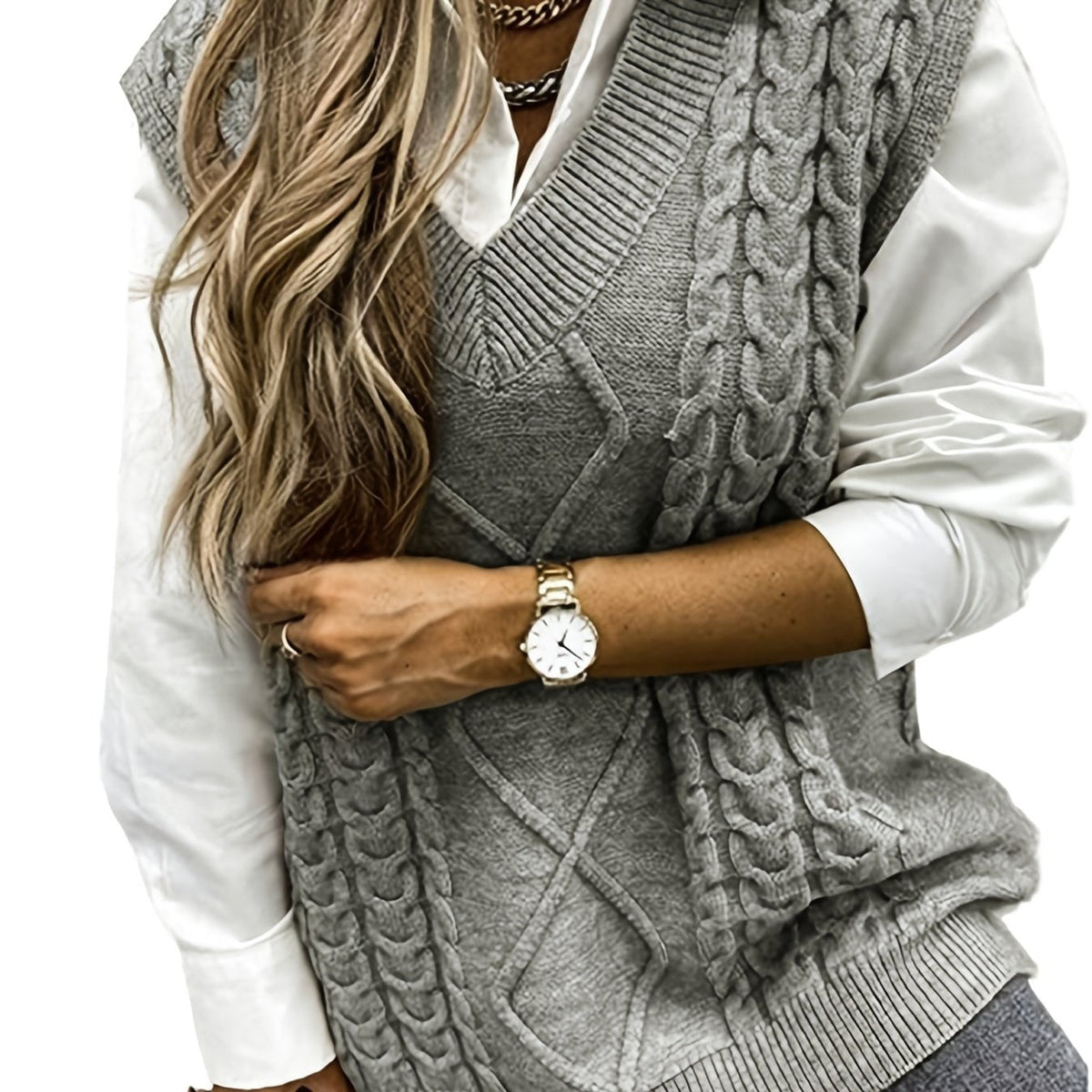 Sweater Vests with Knit V-Neck Design and Sleeveless Cut - Image 1