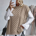 Sweater Vests with Relaxed Cable Knit and Mock Neck - Image 1