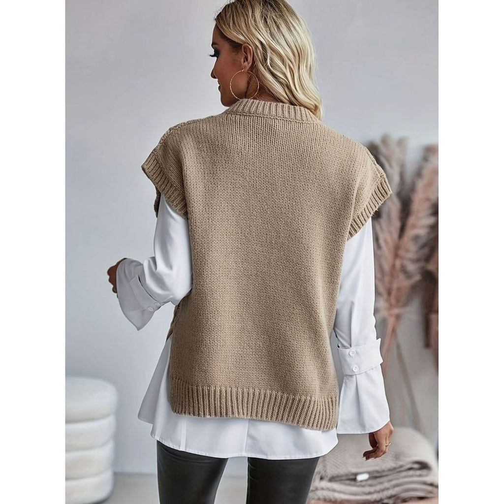 Sweater Vests with Relaxed Cable Knit and Mock Neck - Image 2