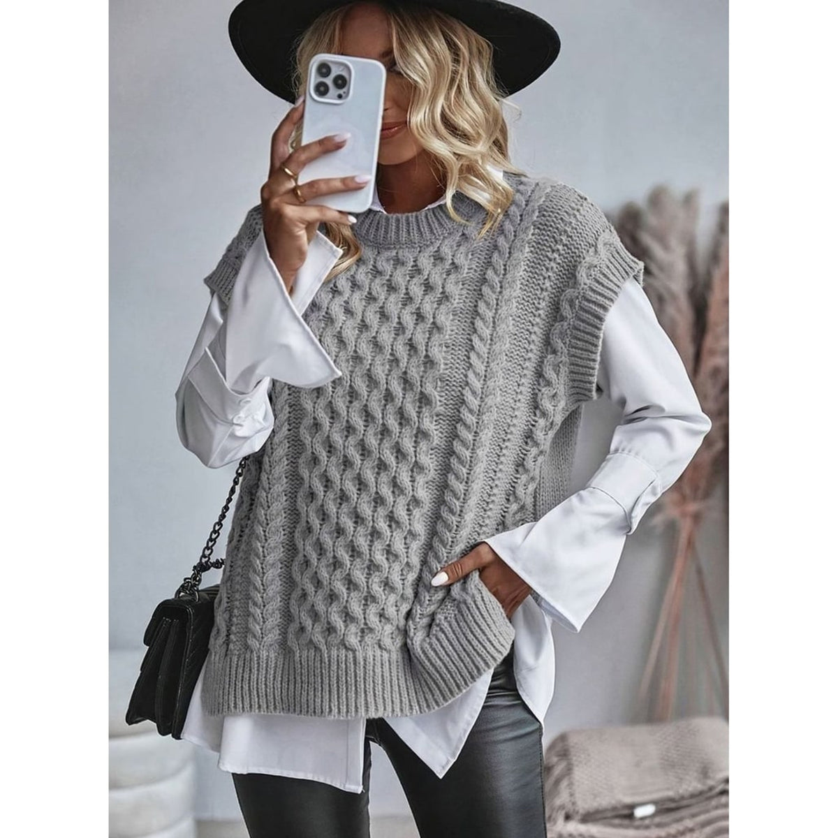 Sweater Vests with Relaxed Cable Knit and Mock Neck - Image 5