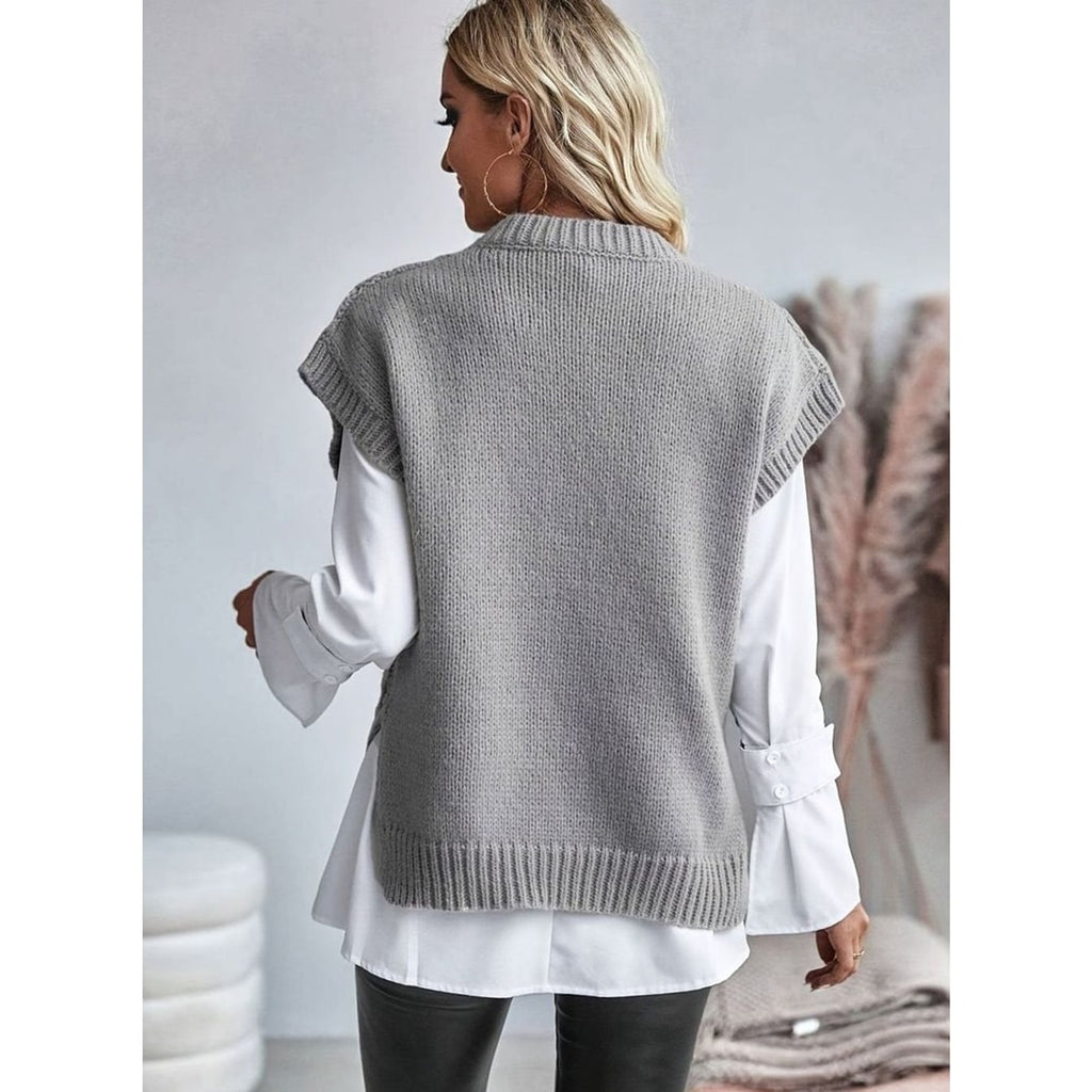 Sweater Vests with Relaxed Cable Knit and Mock Neck - Image 6