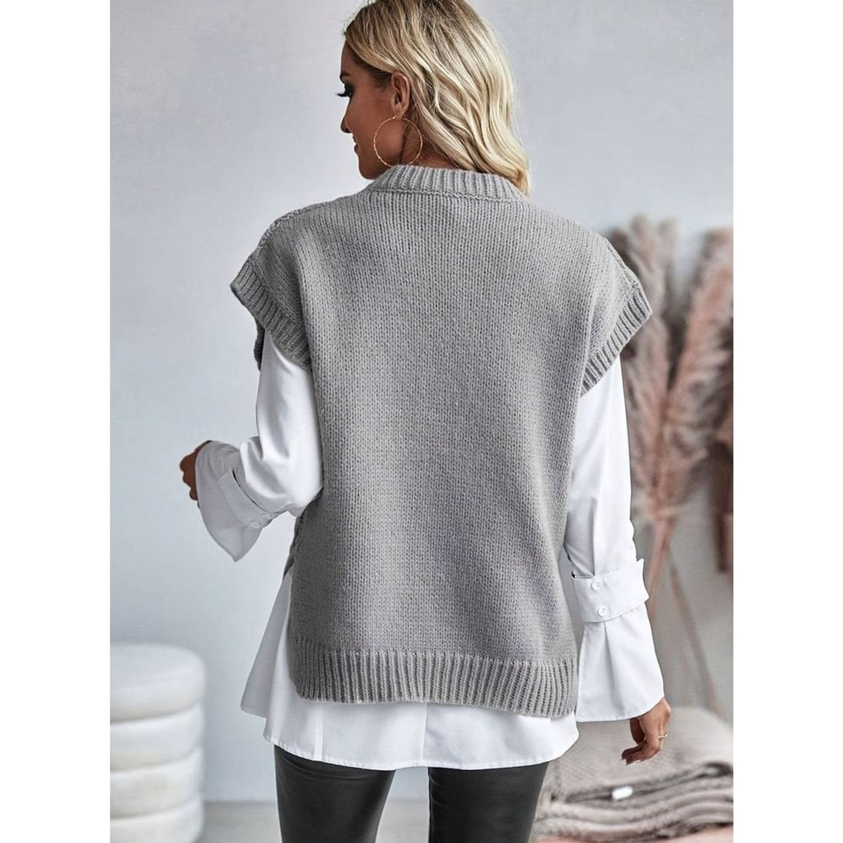 Sweater Vests with Relaxed Cable Knit and Mock Neck - Image 6