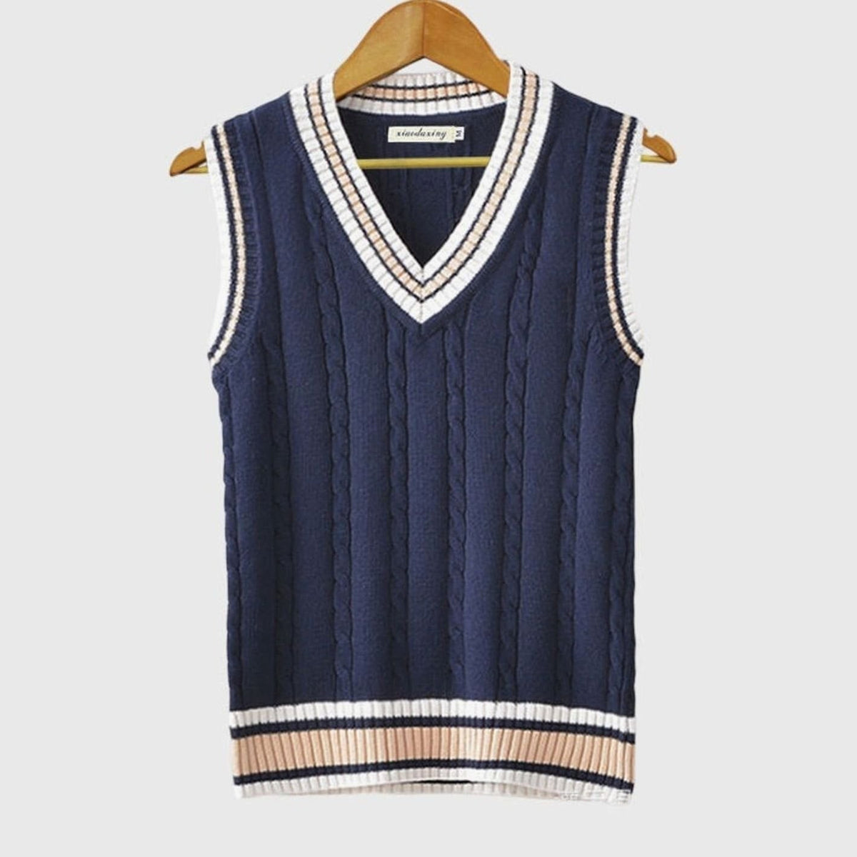 Sweater Vests with Relaxed Knit and Striped Trim - Image 1
