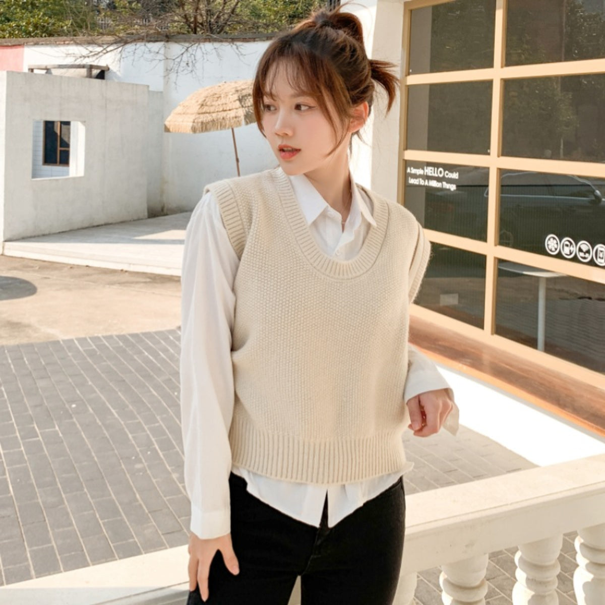Sweater Vests with Relaxed Knit Fit and Round Neckline - Image 2