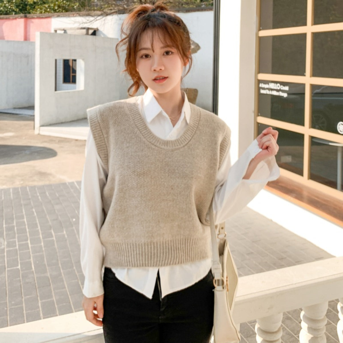 Sweater Vests with Relaxed Knit Fit and Round Neckline - Image 3