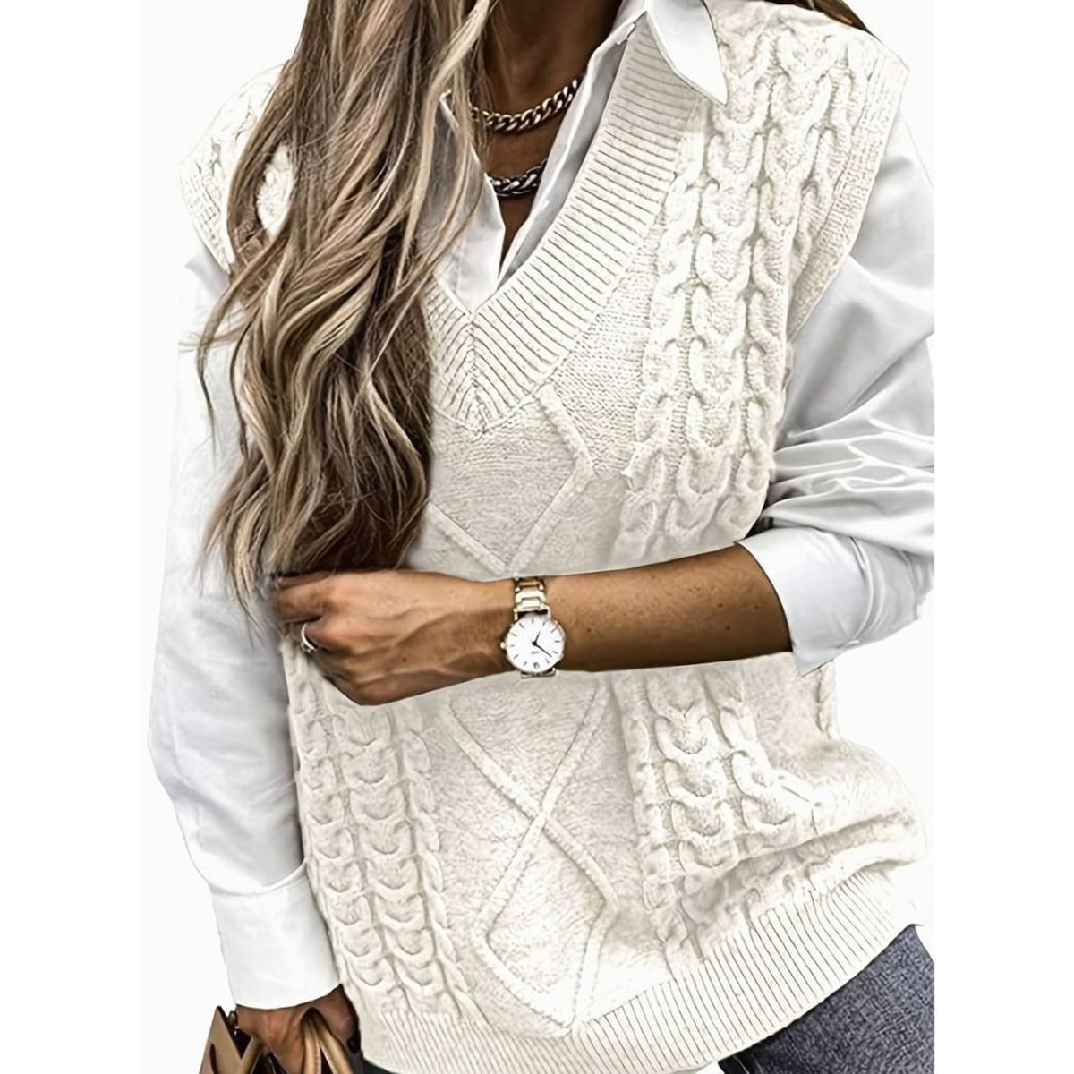 Sweater Vests with Relaxed Knit Fit and V-Neck - Image 12