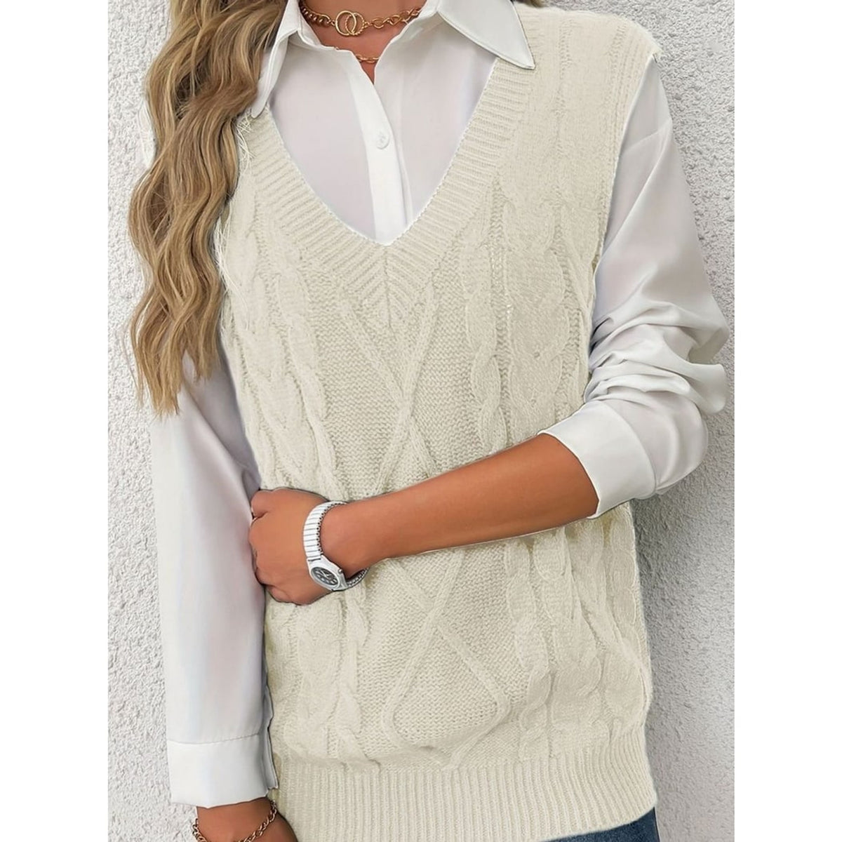 Sweater Vests with Relaxed Knit Fit and V-Neck - Image 14