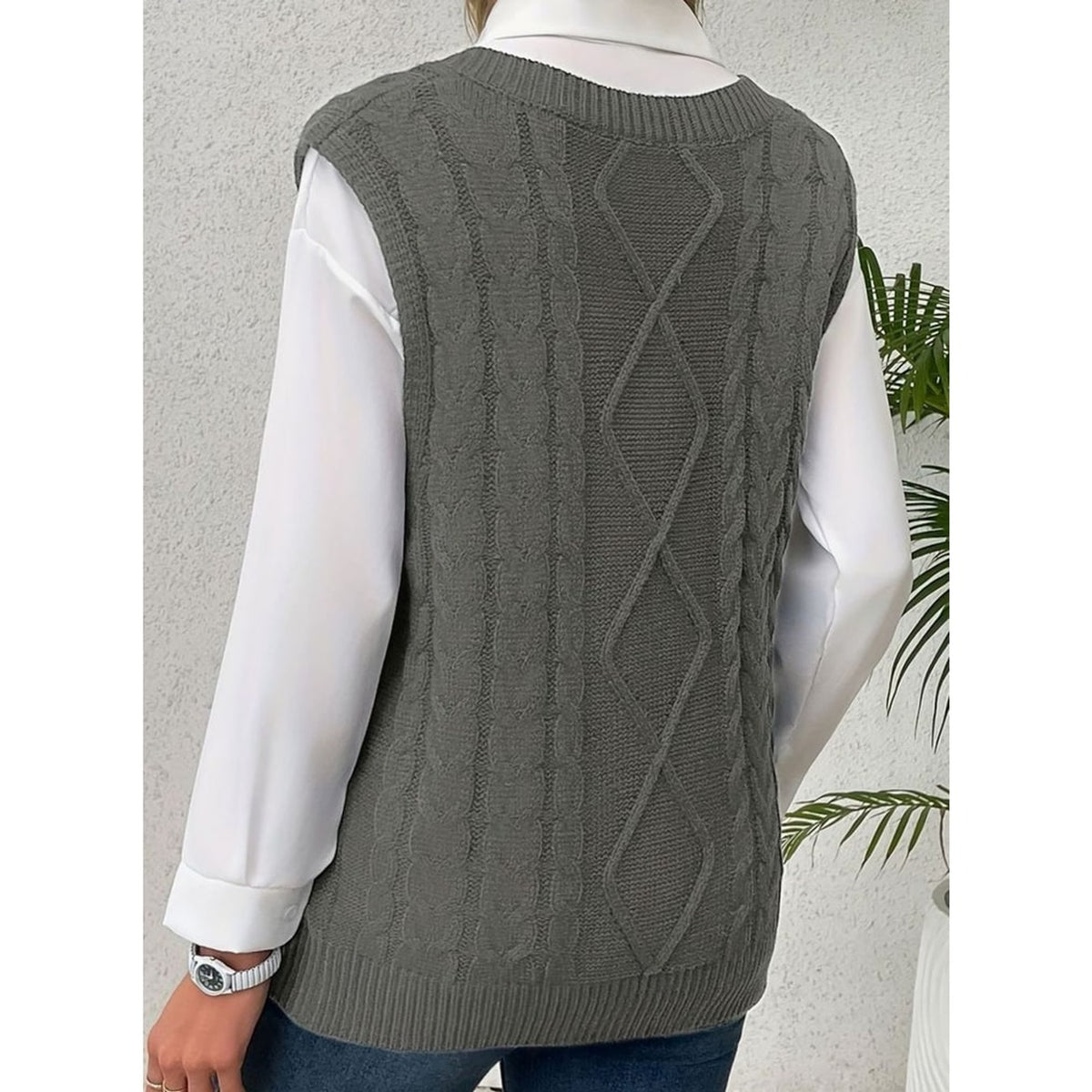 Sweater Vests with Relaxed Knit Fit and V-Neck - Image 2