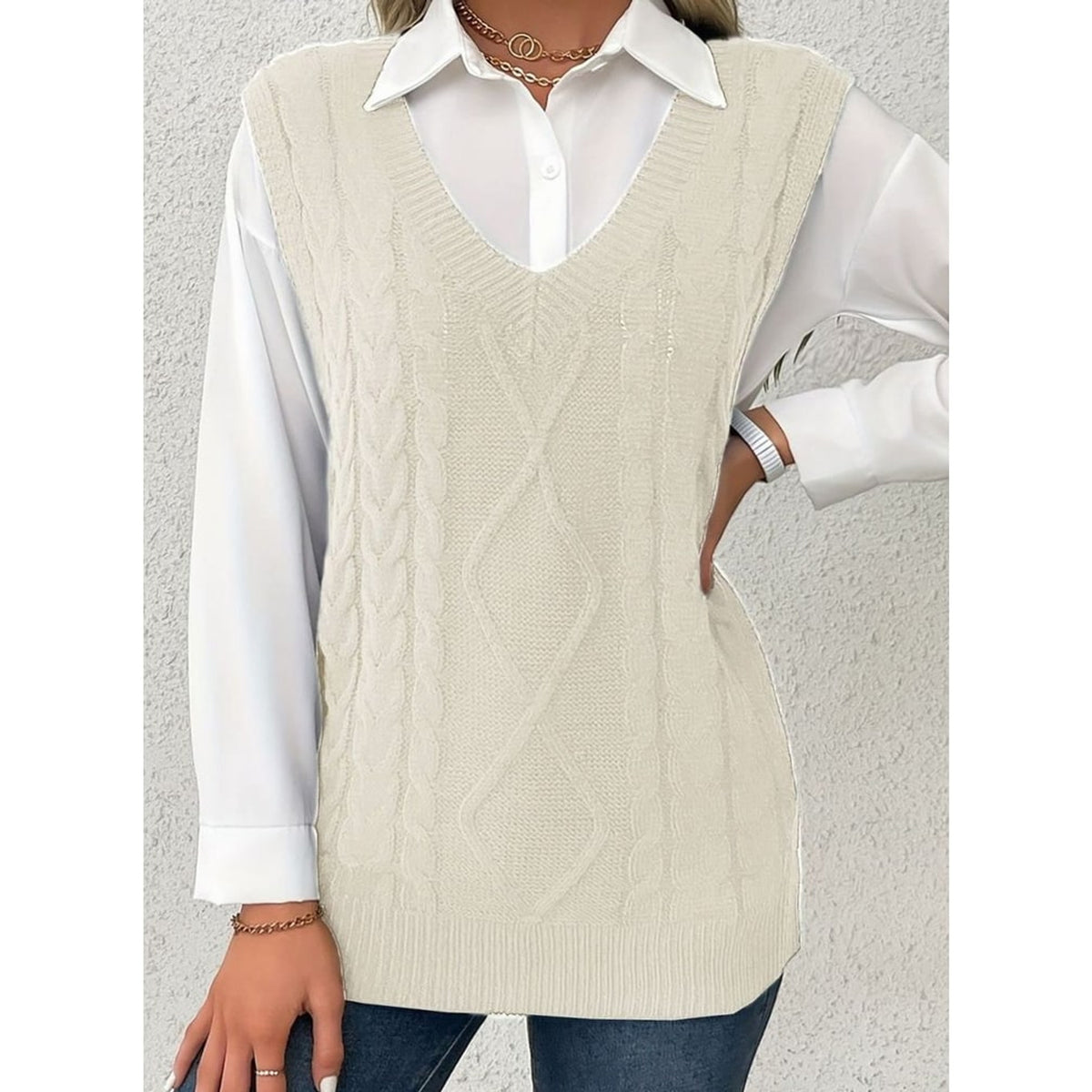 Sweater Vests with Relaxed Knit Fit and V-Neck - Image 20