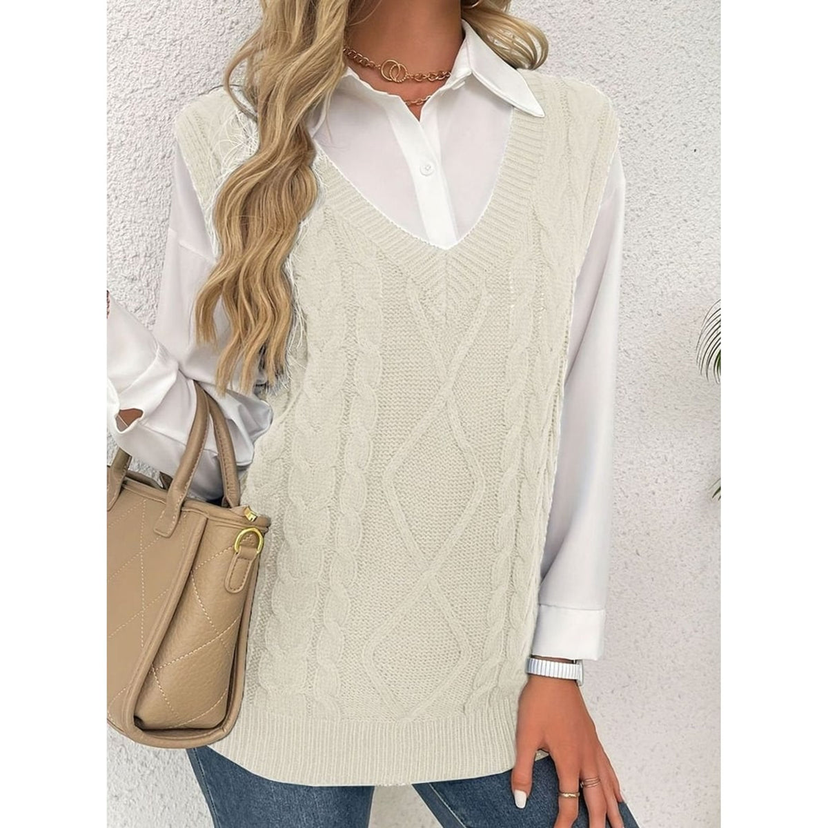 Sweater Vests with Relaxed Knit Fit and V-Neck - Image 21