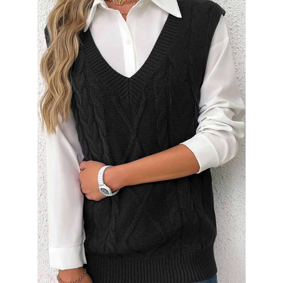 Sweater Vests with Relaxed Knit Fit and V-Neck - Image 25
