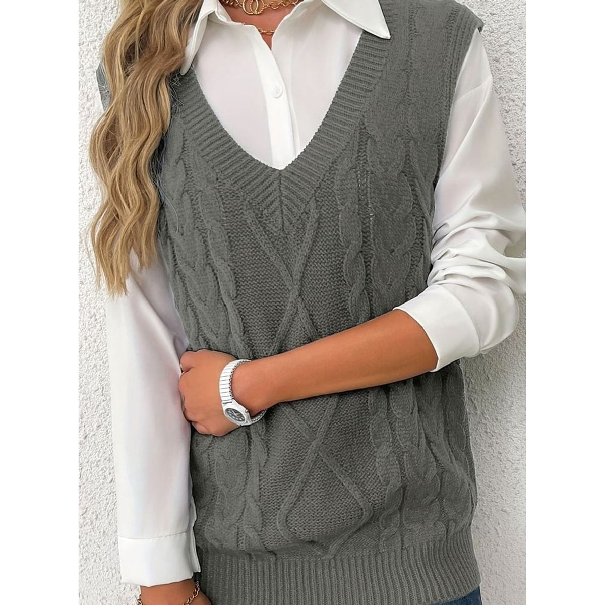 Sweater Vests with Relaxed Knit Fit and V-Neck - Image 3