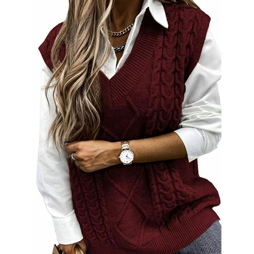 Sweater Vests with Relaxed Knit Fit and V-Neck - Image 34