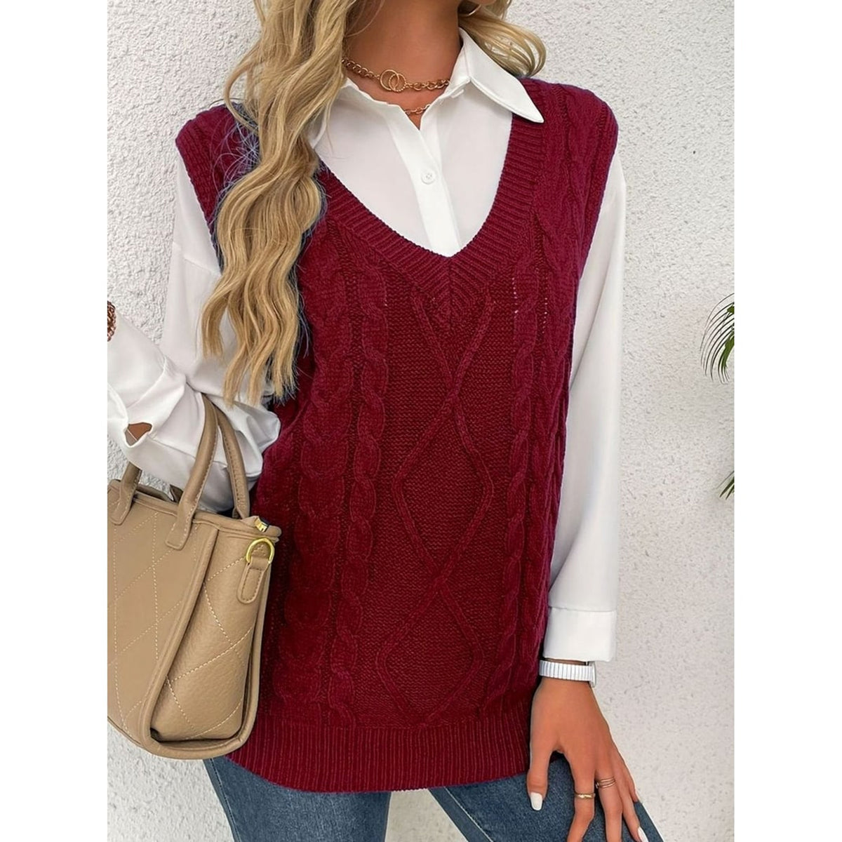 Sweater Vests with Relaxed Knit Fit and V-Neck - Image 43