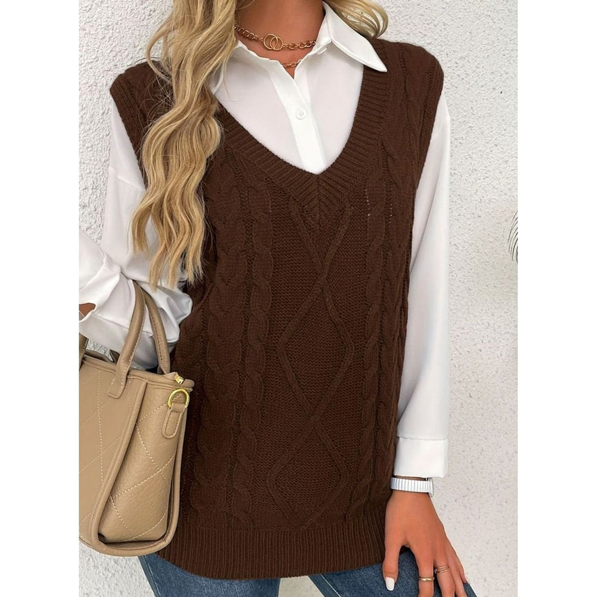 Sweater Vests with Relaxed Knit Fit and V-Neck - Image 54