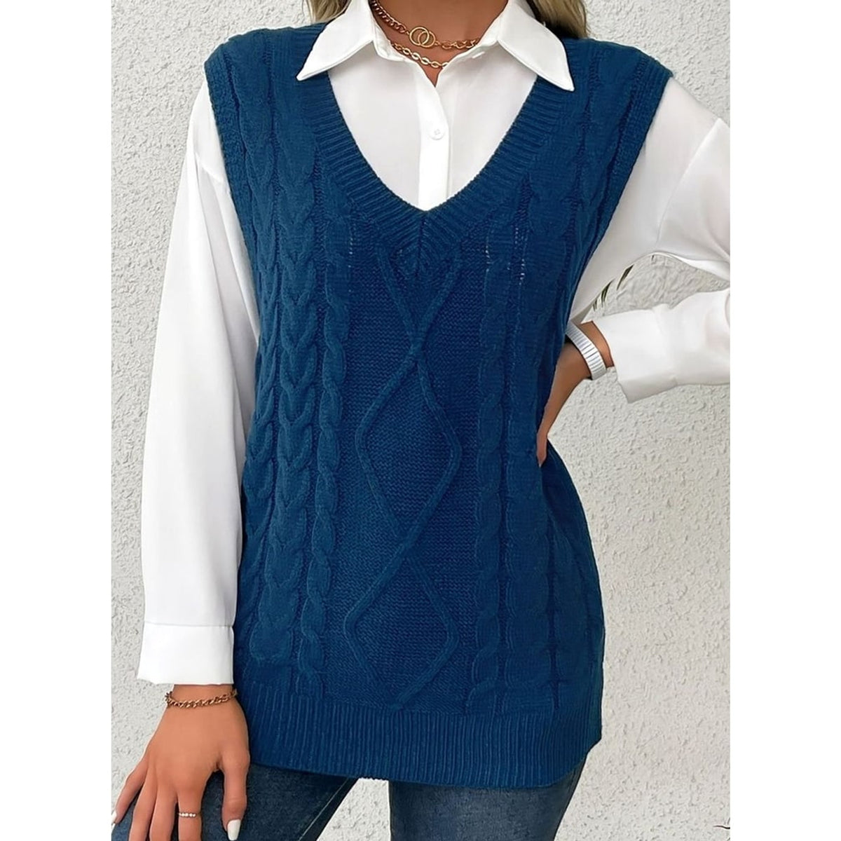 Sweater Vests with Relaxed Knit Fit and V-Neck - Image 75