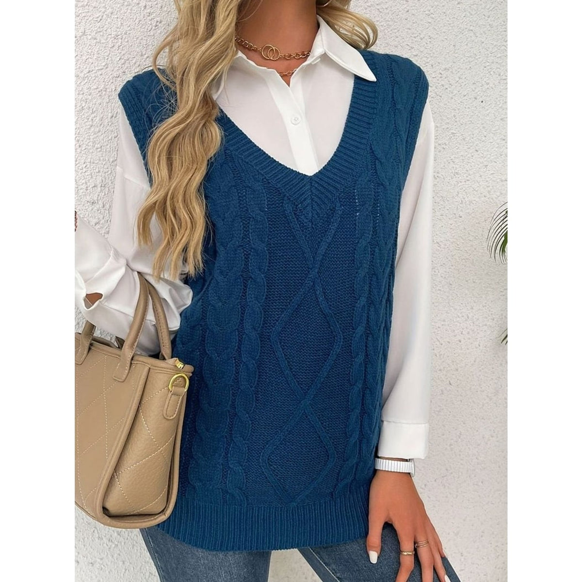 Sweater Vests with Relaxed Knit Fit and V-Neck - Image 76