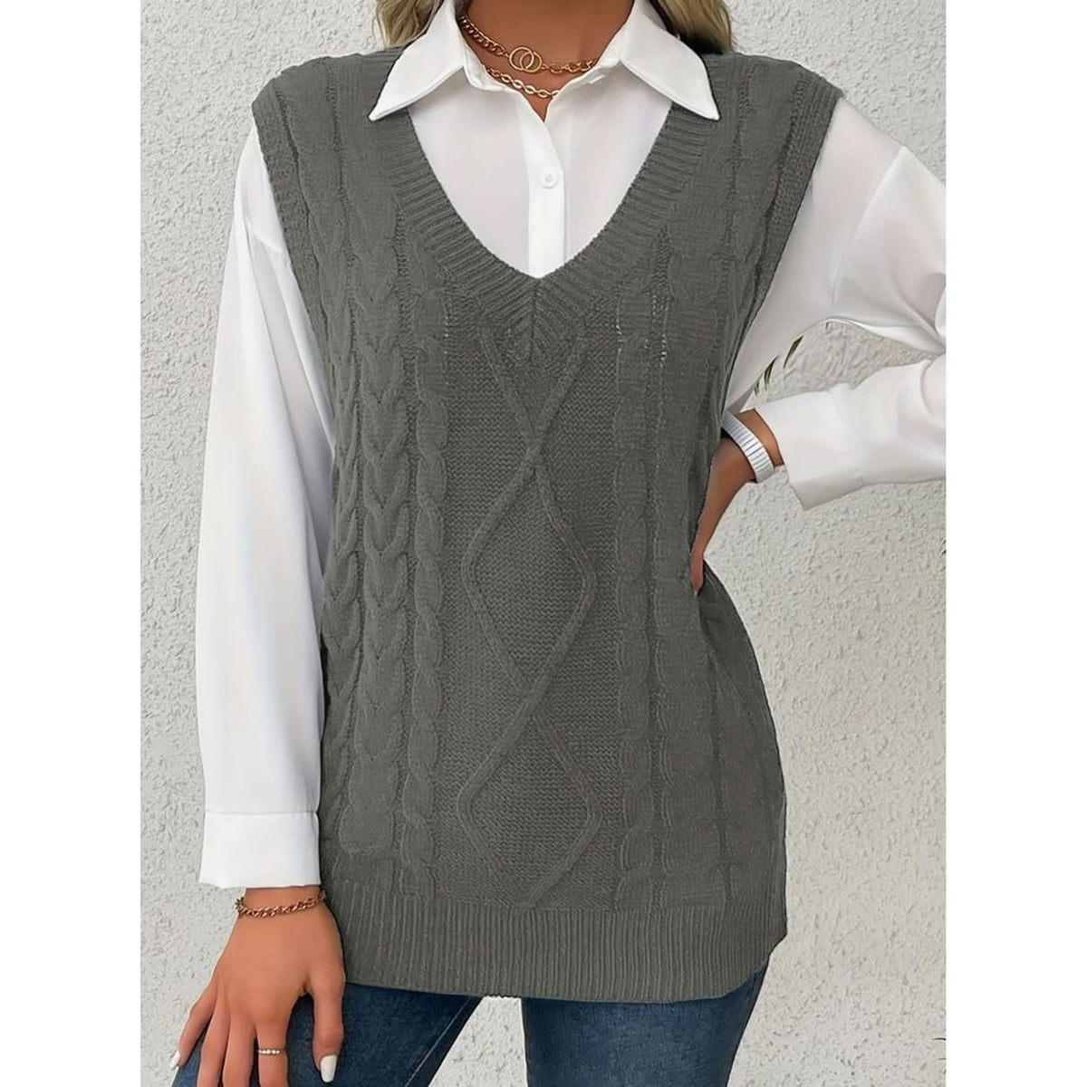 Sweater Vests with Relaxed Knit Fit and V-Neck - Image 9