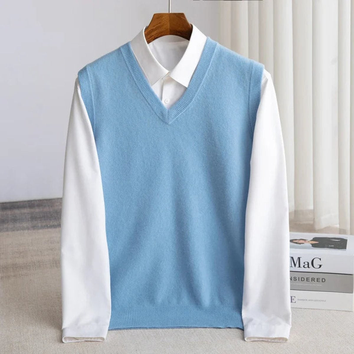 Sweater Vests with Relaxed Knit Fit and V-Neck Layering - Image 1
