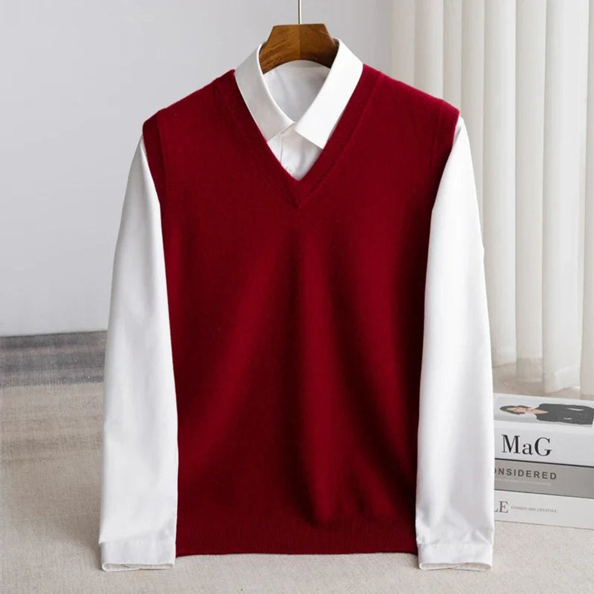 Sweater Vests with Relaxed Knit Fit and V-Neck Layering - Image 7