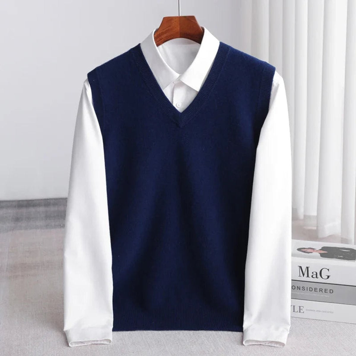Sweater Vests with Relaxed Knit Fit and V-Neck Layering - Image 8