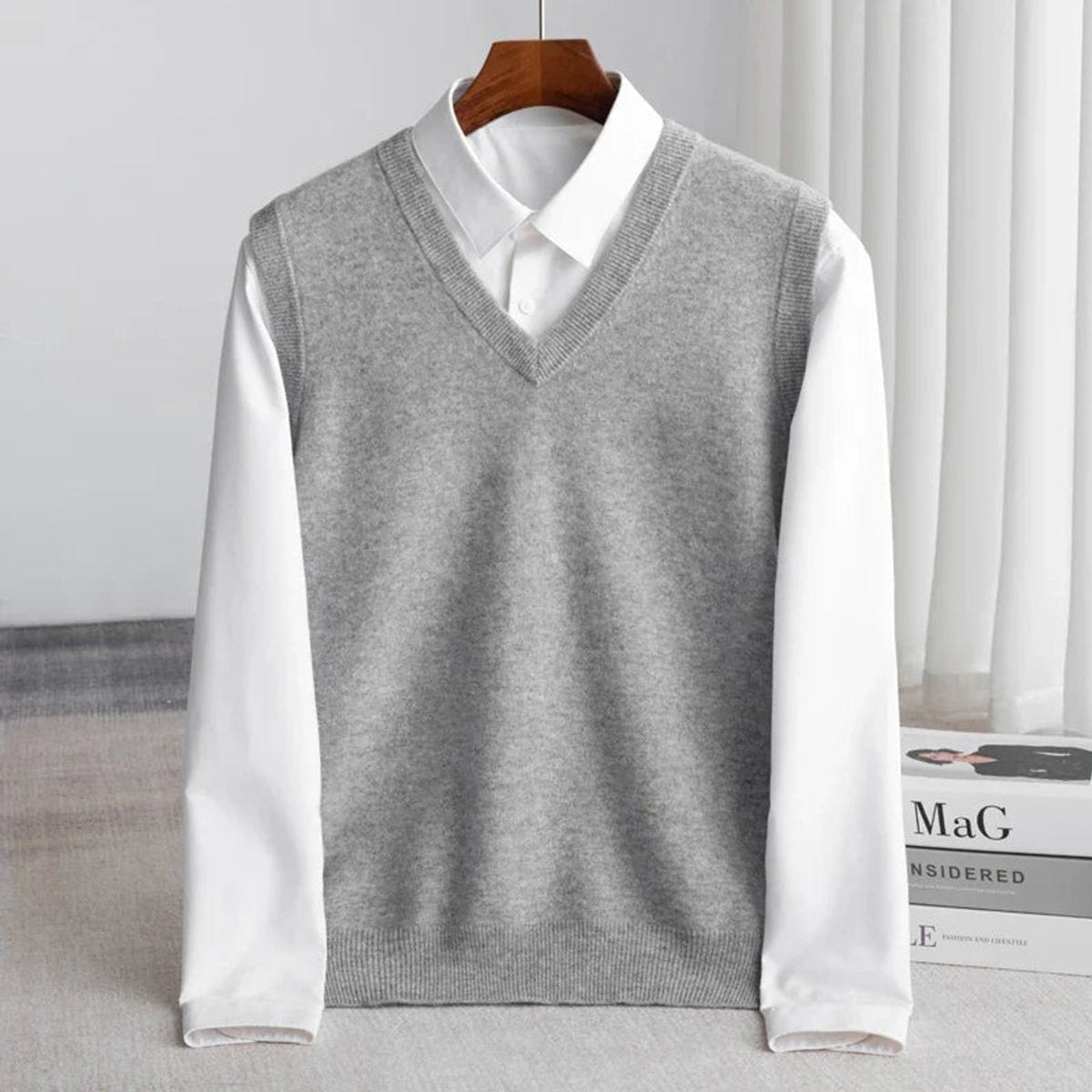 Sweater Vests with Relaxed Knit Fit and V-Neck Layering - Image 9