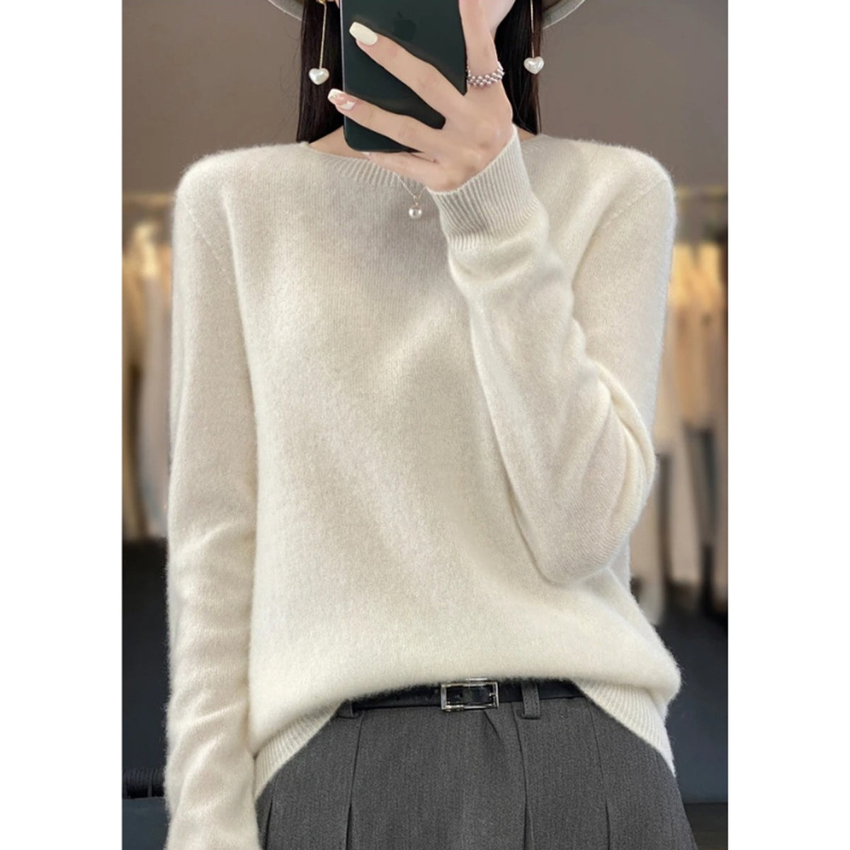 Sweater with Round Neck and Long-Sleeve Pullover - Image 12