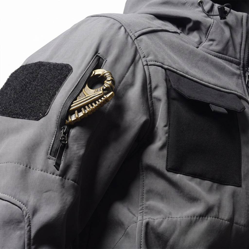 Tactical Softshell Jacket Waterproof Outdoor Full-Zip With Hood - detail