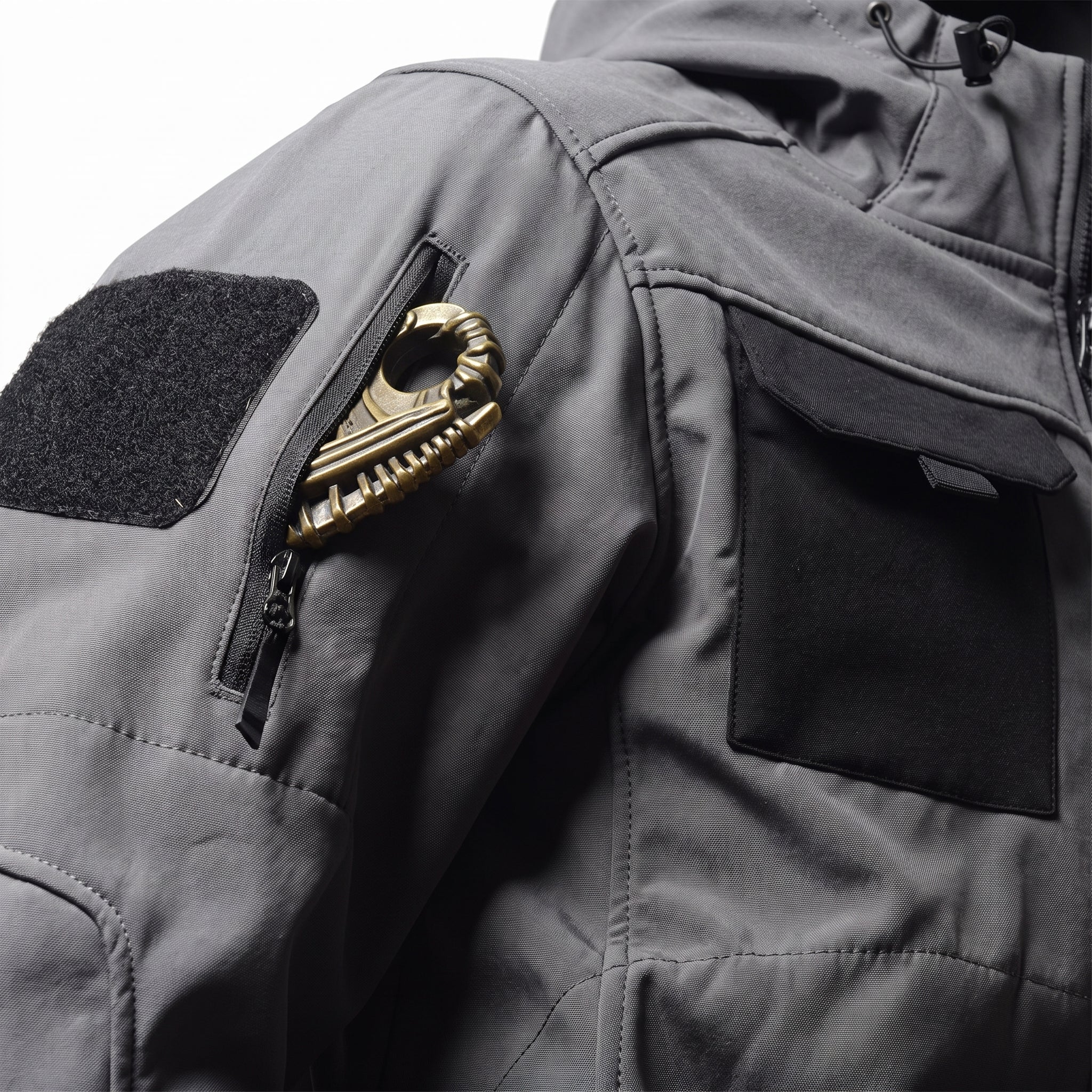 Tactical Softshell Jacket Waterproof Outdoor Full-Zip With Hood - detail