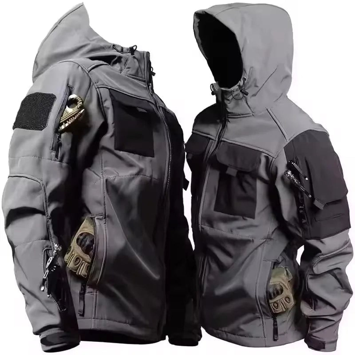 Tactical Softshell Jacket Waterproof Outdoor Full-Zip With Hood - Image 2
