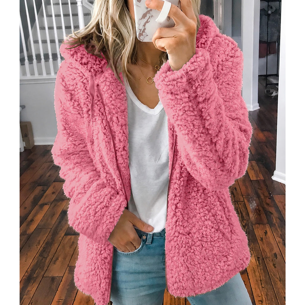 Teddy Coat with Oversized Shawl Collar and Side Pockets - Image 6