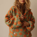 Teddy Fleece Jacket with Half-Zip Oversized Fit and Floral Print - Image 6