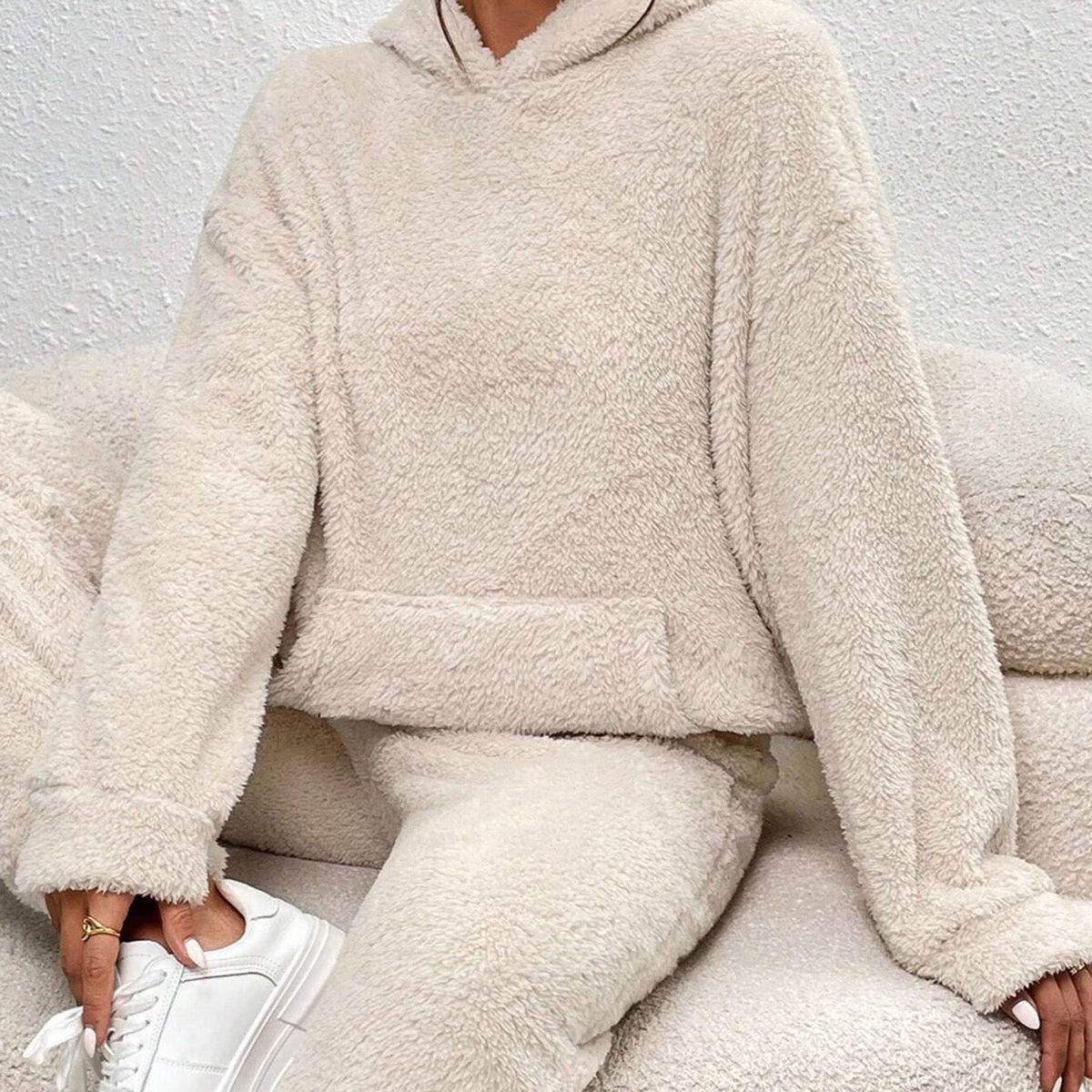 Teddy Pajama Set with Warm Hoodie and Kangaroo Pocket - Image 1