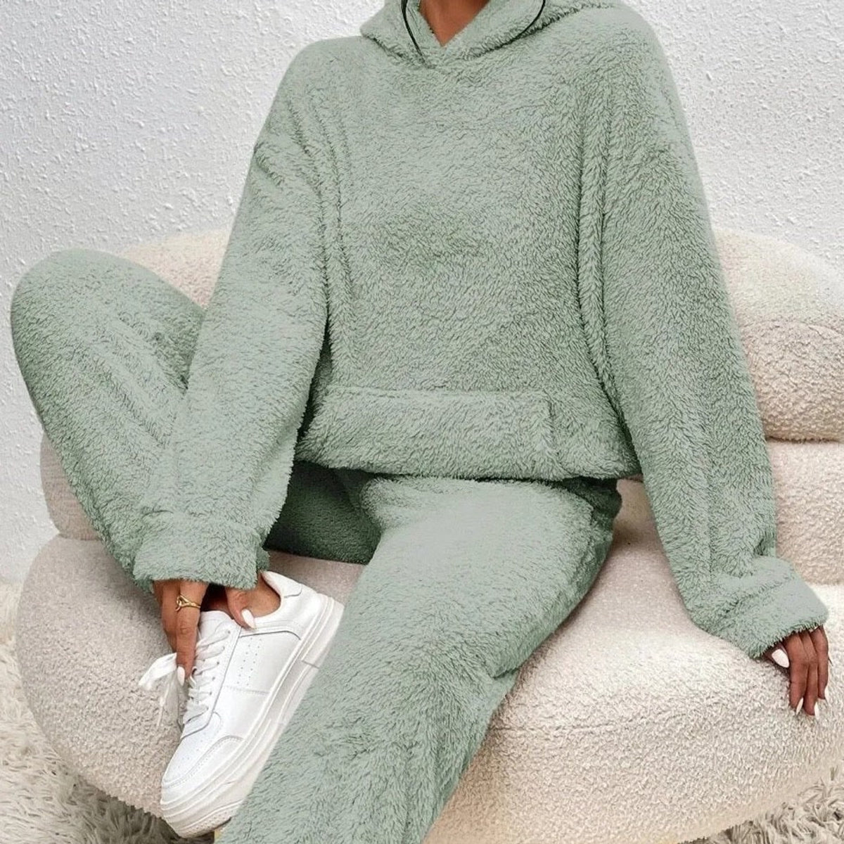 Teddy Pajama Set with Warm Hoodie and Kangaroo Pocket - Image 2