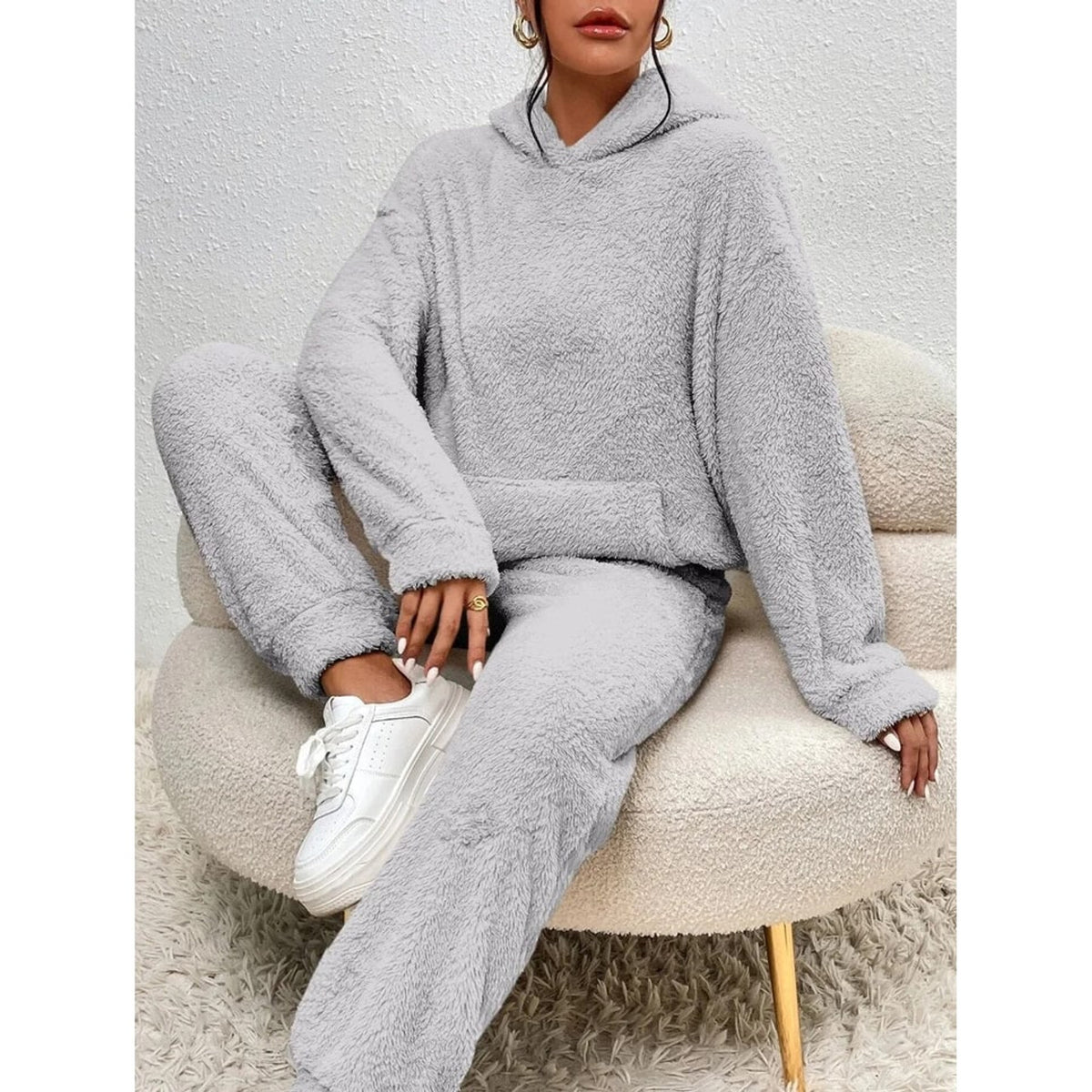 Teddy Pajama Set with Warm Hoodie and Kangaroo Pocket - Image 5