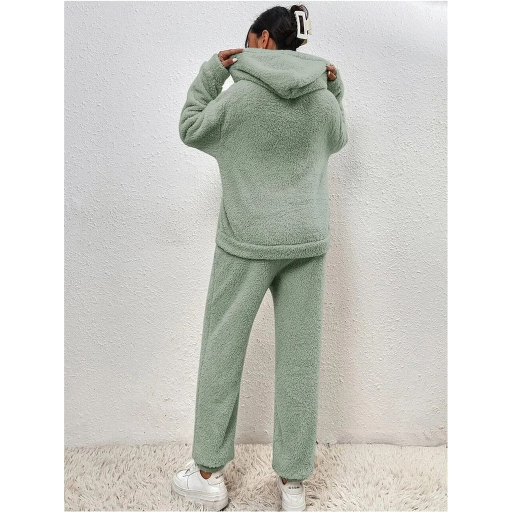 Teddy Pajama Set with Warm Hoodie and Kangaroo Pocket - Image 8