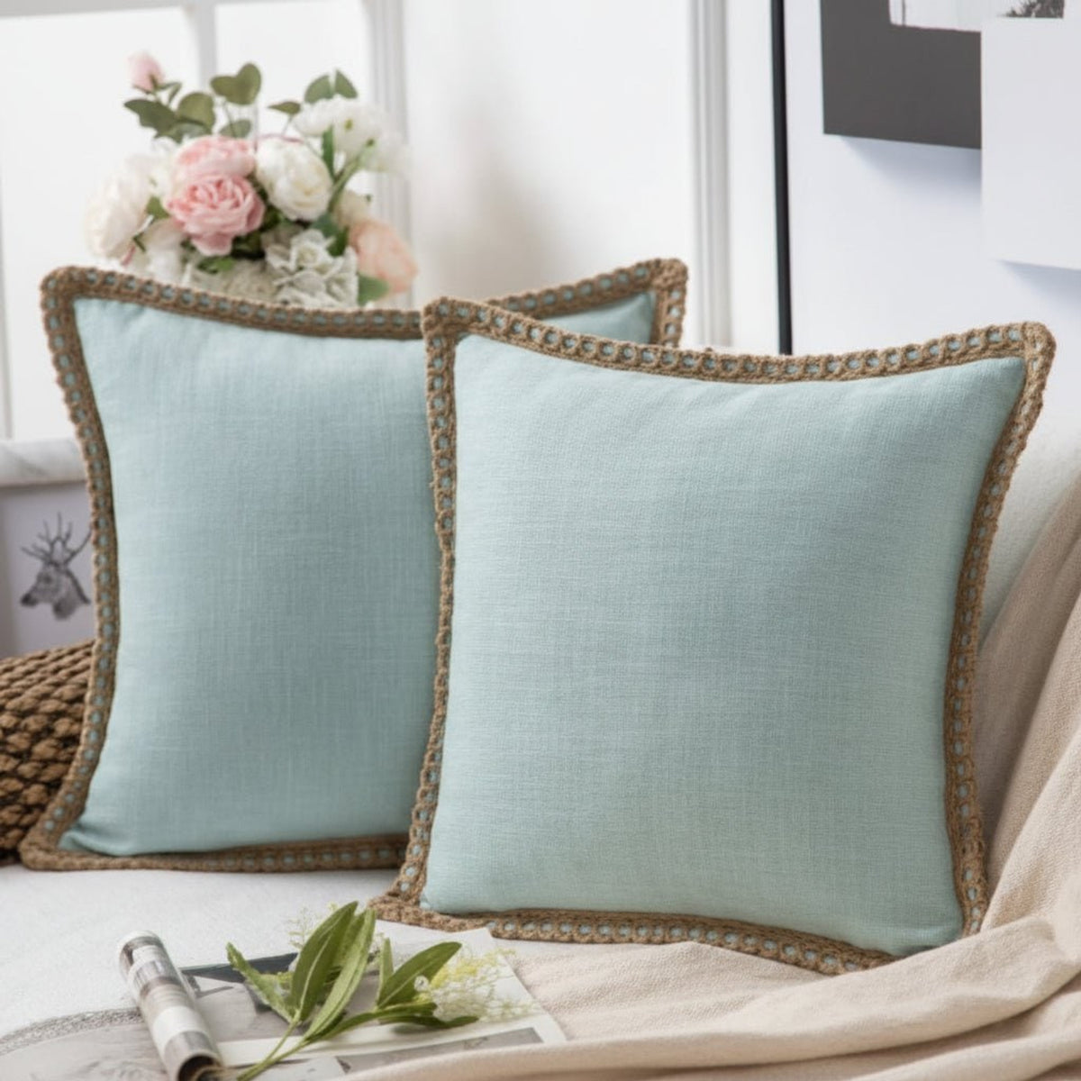 Textured Fringe Trim Decorative Cushion Cover - Image 1