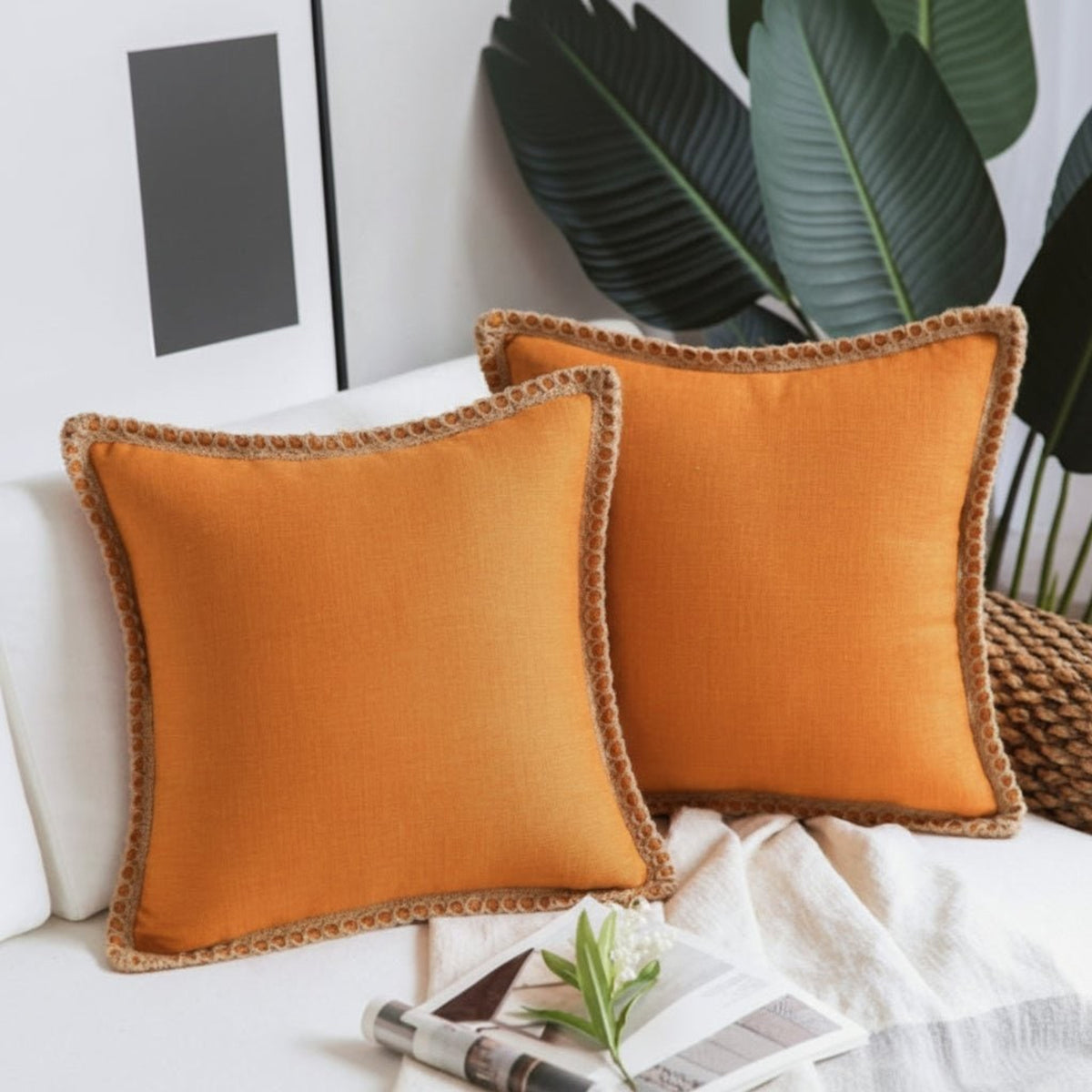 Textured Fringe Trim Decorative Cushion Cover - Image 12