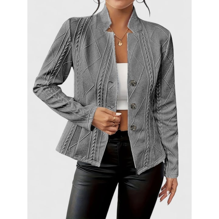 Textured Knit Jacket with Flattering Tailored Fit and Stand Collar - Image 2