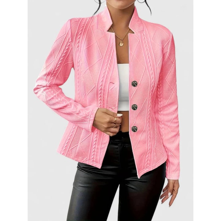 Textured Knit Jacket with Flattering Tailored Fit and Stand Collar - Image 3
