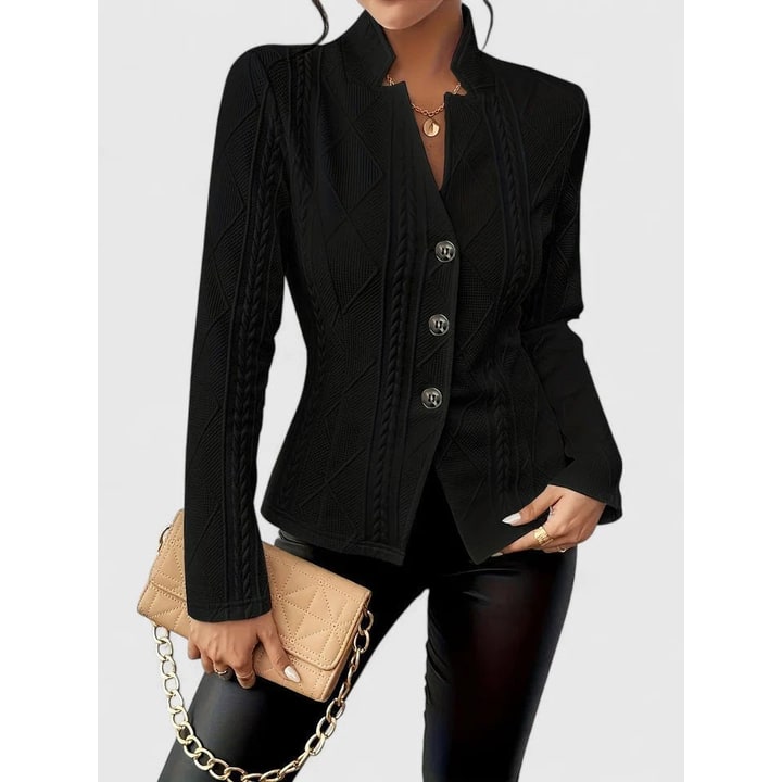 Textured Knit Jacket with Flattering Tailored Fit and Stand Collar - Image 6