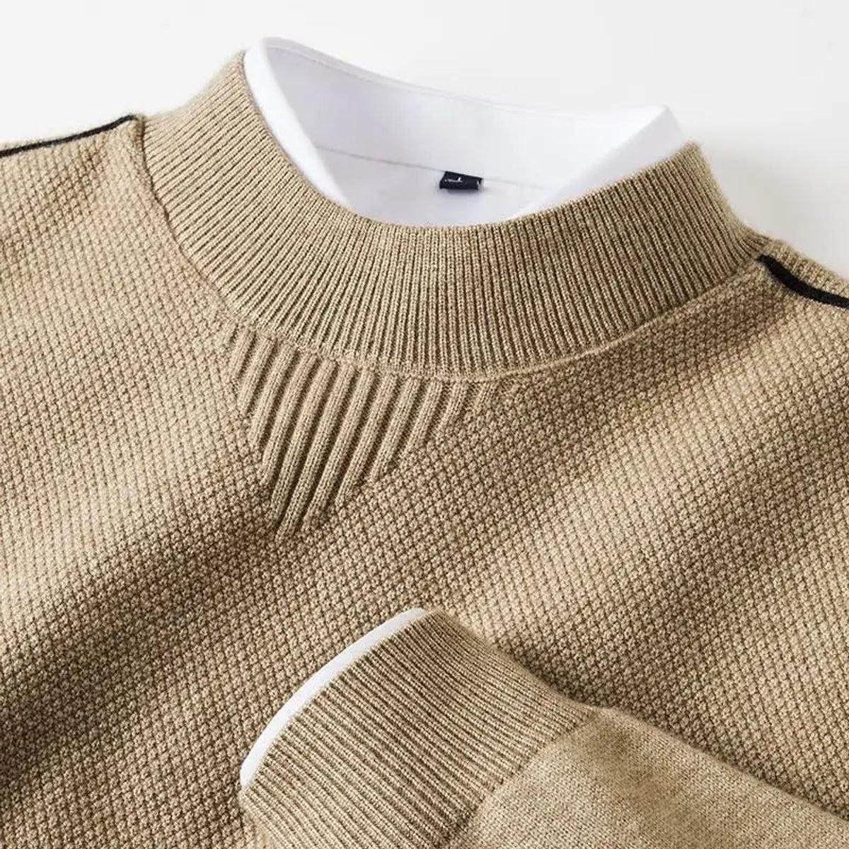Textured Knit Sweater with Easy Fit and Ribbed-Mock Collar - Image 3