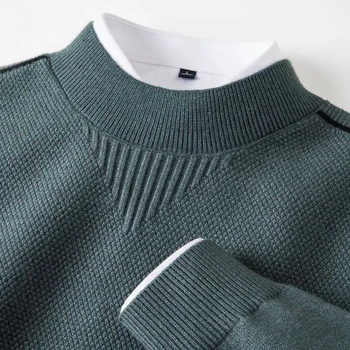 Textured Knit Sweater with Easy Fit and Ribbed-Mock Collar - Image 5