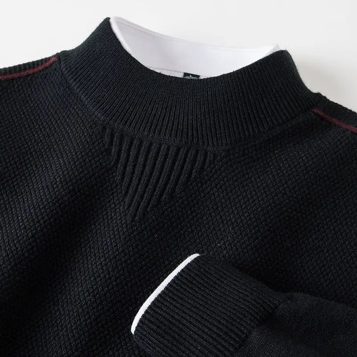 Textured Knit Sweater with Easy Fit and Ribbed-Mock Collar - Image 7