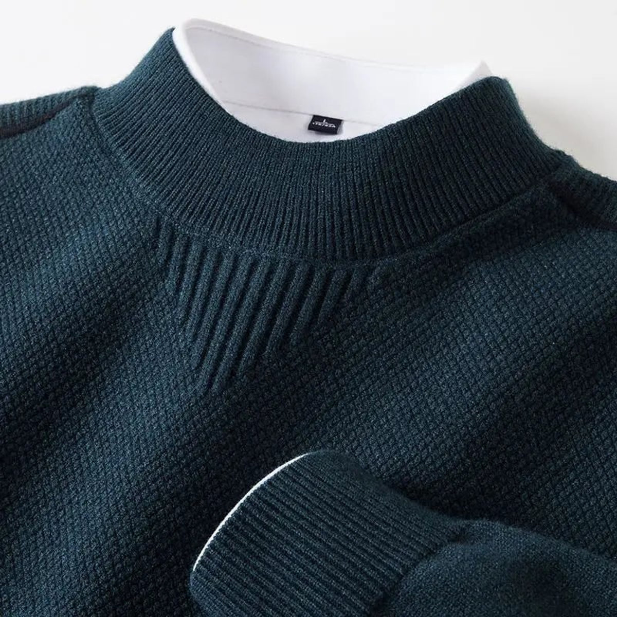 Textured Knit Sweater with Easy Fit and Ribbed-Mock Collar - Image 8