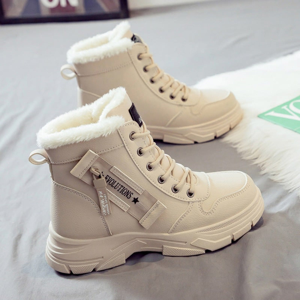 Thermal Winter Boots with Fleece-Lined High Top and Side Zipper - Image 1
