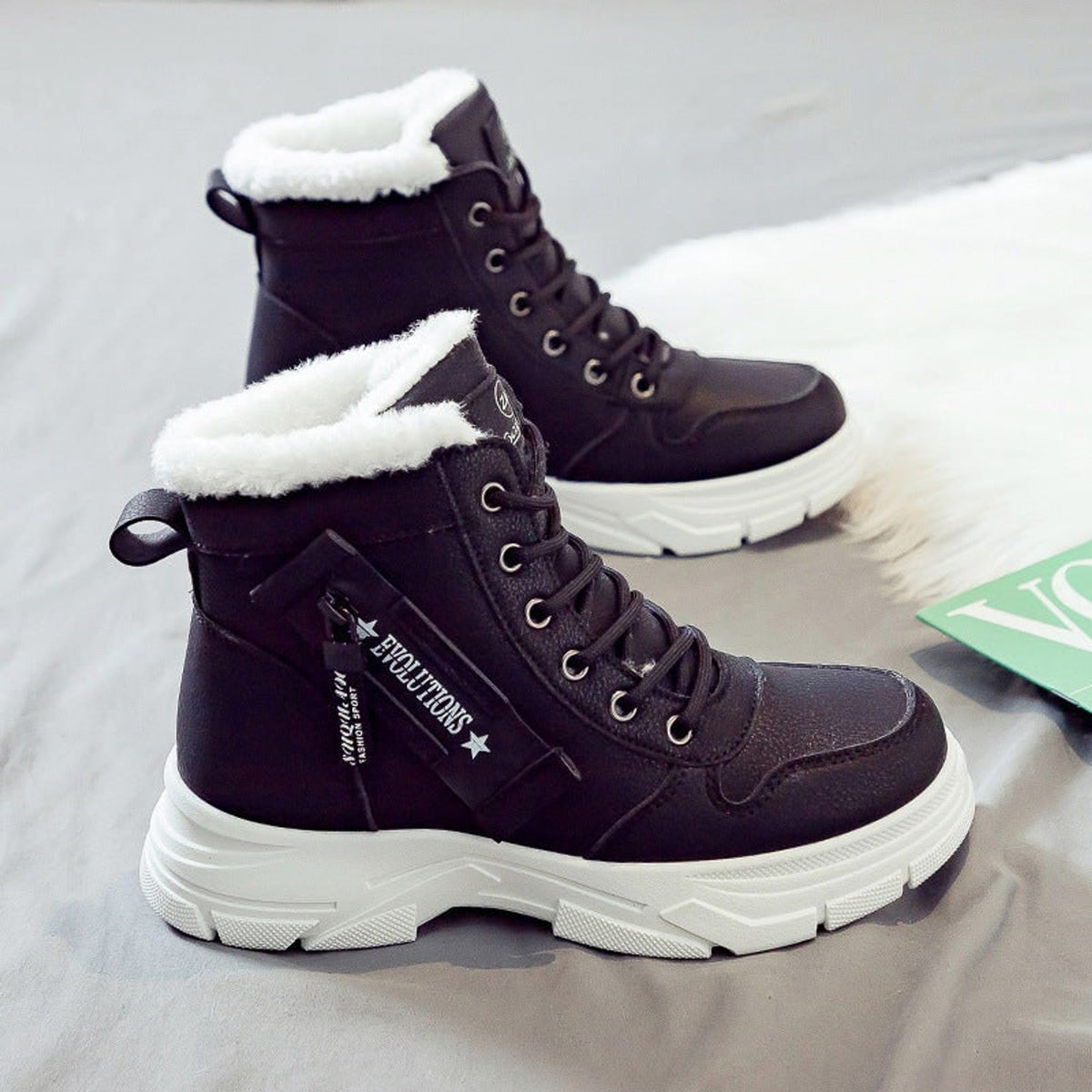 Thermal Winter Boots with Fleece-Lined High Top and Side Zipper - Image 3