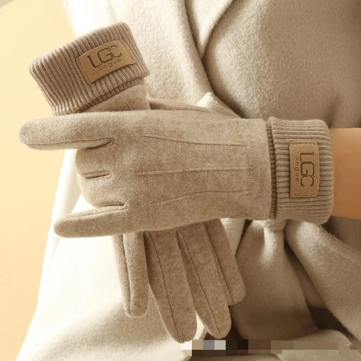 Touchscreen Gloves with Cashmere Blend Fingered and Ribbed Cuff - Image 1