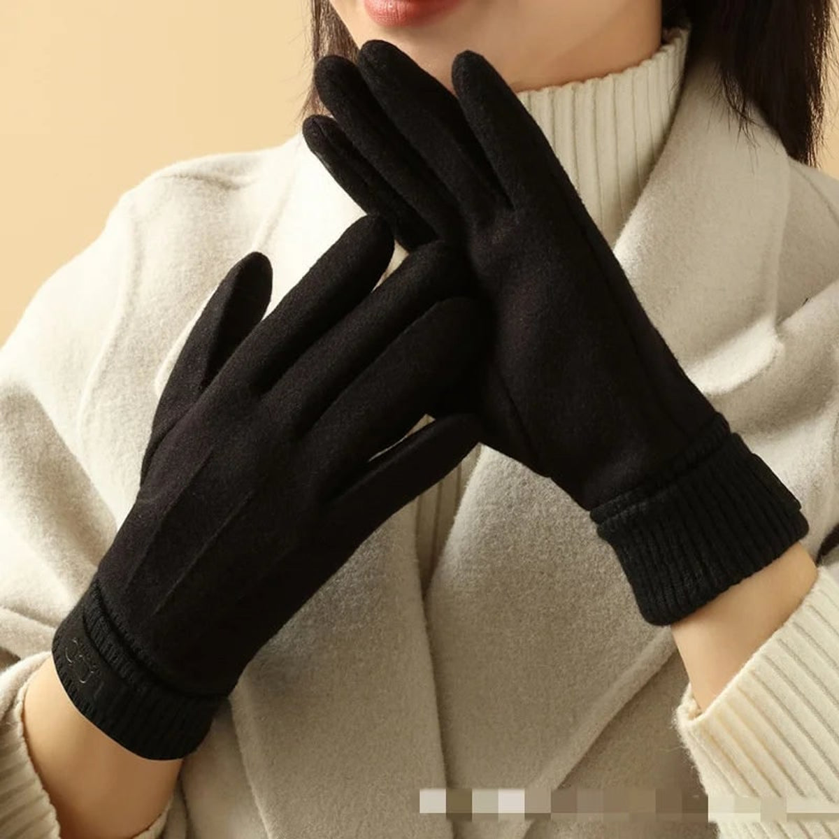 Touchscreen Gloves with Cashmere Blend Fingered and Ribbed Cuff - Image 6