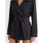 Trench Coat Black Double-Breasted Belted Jacket - Image 6